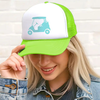 Cute Golf Cart Trucker Hat for Sunny Golf Days and Weekend Getaways #L197-NAVY-HTAQGOLF - Trucker Hat - Women’s