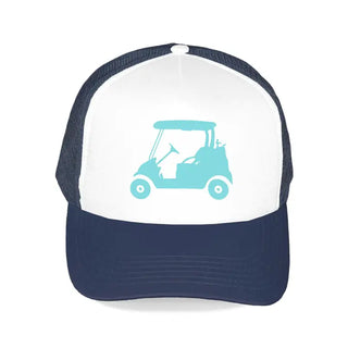 Cute Golf Cart Trucker Hat for Sunny Golf Days and Weekend Getaways #L197-NAVY-HTAQGOLF - Navy - Trucker Hat - Women’s