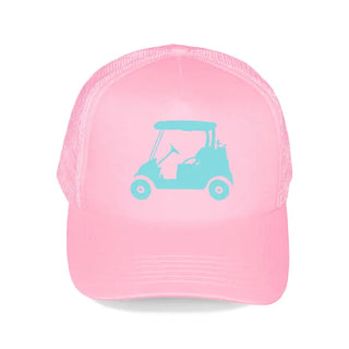 Cute Golf Cart Trucker Hat for Sunny Golf Days and Weekend Getaways #L197-NAVY-HTAQGOLF - Light Pink - Trucker Hat