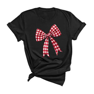Garnet Check Bow T-Shirt #HPTS-BLKLG-GARBOW