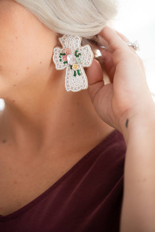 We are Healed Cross Earrings #VLJE6026-WHT