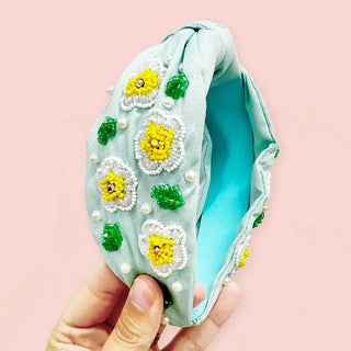 Daisy Beaded Headband #MNA0325-MINT - Fashion Headband - Women’s
