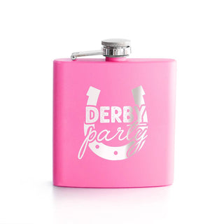 Derby Party Pink 6 oz Flask Horse Racing Gift Kentucky Race Day Barware #TWBF6-DERBPART-PK - Flask