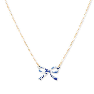Blue Floral Bow Dainty Necklace #ACN-12GD-SBOW-BLUFLR