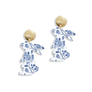 Blue Floral Bunny Earrings #ACE-329-PR-BLUFLR