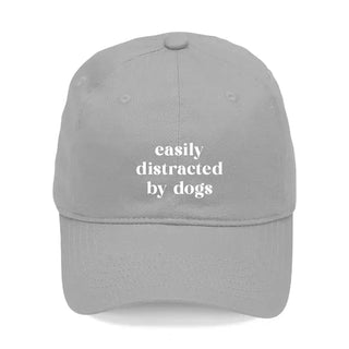 Easily Distracted by Dogs Funny Embroidered Hat Dog Lover Cap #M190VL-CORAL-DIS - Grey - Baseball Cap - Women’s