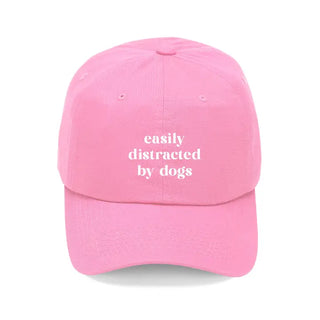 Easily Distracted by Dogs Funny Embroidered Hat Dog Lover Cap #M190VL-CORAL-DIS - Light Pink - Baseball Cap - Women’s