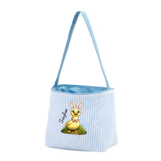 Easter Duck - Blue Striped Seersucker Bucket Tote #M955SSU-P-EDUCK - Tote Bag - Kids