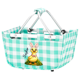 Easter Duck - Personalized Mint Check Mini Market Tote #MTVLMC-DUCK-P - Tote Bag - Kids