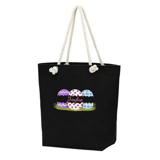 Easter Eggs - Black Canvas Tote w/Rope Handles #M734BLK-P-EGGS - Tote Bag - Kids