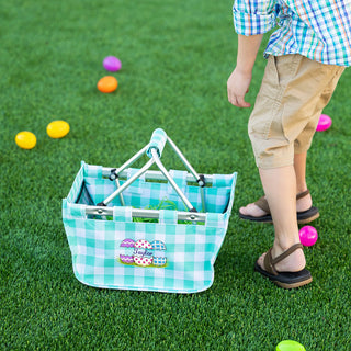 Easter Eggs - Personalized Mint Check Mini Market Tote #MTVLMC-EGGS-P - Tote Bag - Kids