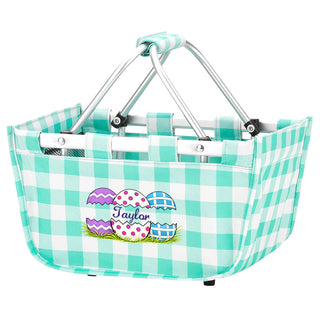 Easter Eggs - Personalized Mint Check Mini Market Tote #MTVLMC-EGGS-P - Tote Bag - Kids
