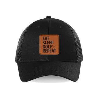 Eat Sleep Golf Patch Snapback Hat Golfing Baseball Cap for Unisex #L112-P702-ESG - Black - Trucker Hat - Men’s