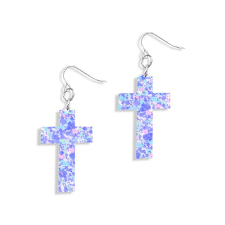 Lilac Cross Earrings, Christian Jewelry, Faith Gift, Spring Earrings #ACE-6071-CROSS-PURC