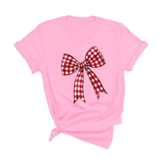 Garnet Check Bow T-Shirt #HPTS-BLKLG-GARBOW