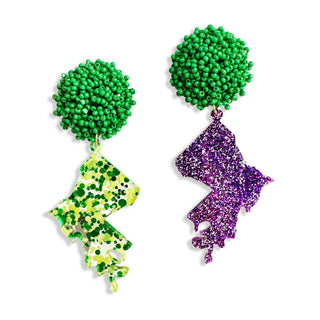 Green & Purple Glitter Louisiana Earrings #ACE-3620GR-LA-GNGDPR