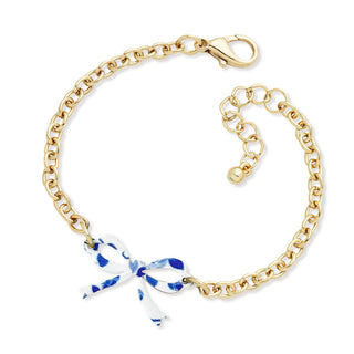 Blue Floral Bow Split Bracelet #ACB-ABGD-SBOW-BLUFLR