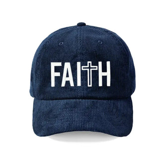 Faith Cross Corduroy Hat Christian Embroidered Cap for Women #M193VL-CORD-FTH - Navy - Baseball Cap - Women’s