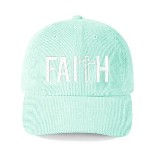 Faith Cross Corduroy Hat Christian Embroidered Cap for Women #M193VL-CORD-FTH - Mint - Baseball Cap - Women’s
