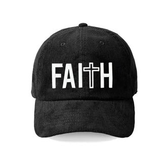 Faith Cross Corduroy Hat Christian Embroidered Cap for Women #M193VL-CORD-FTH - Black - Baseball Cap - Women’s