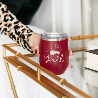 Fall Yall Wine Tumbler Garnet 12oz Insulated Thanksgiving Cup #TWB12-FLYL-GAR - Insulated Mug/Tumbler