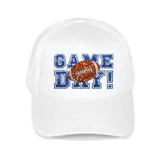 Faux Glitter Game Day Trucker Hat Sparkle Football Mesh Cap #L197-WHT-SMGLTGD - Royal Blue - Trucker Hat - Women’s