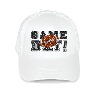 Faux Glitter Game Day Trucker Hat Sparkle Football Mesh Cap #L197-WHT-SMGLTGD - Black - Trucker Hat - Women’s