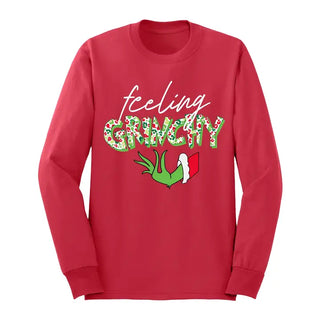 Feeling Grinchy Long Sleeve Shirt Funny Christmas Graphic Tee #HPLS-GRINCH - Red / Large - Screen Printed T-Shirt