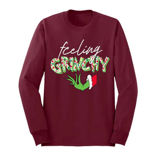 Feeling Grinchy Long Sleeve Shirt Funny Christmas Graphic Tee #HPLS-GRINCH - Garnet / Large - Screen Printed T-Shirt