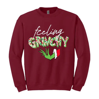 Feeling Grinchy Sweatshirt Funny Christmas Holiday Pullover #HPSW-GRINCH - Garnet / Large - Graphic Sweatshirt - Women’s