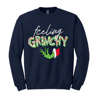 Feeling Grinchy Sweatshirt Funny Christmas Holiday Pullover #HPSW-GRINCH - Navy / Large - Graphic Sweatshirt - Women’s