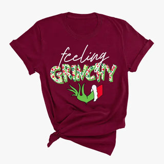 Feeling Grinchy T Shirt Funny Christmas Holiday Graphic Tee #HPTS-GRINCH - Garnet / Small - Screen Printed T-Shirt
