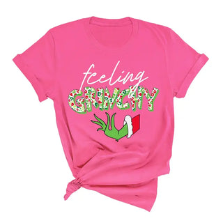 Feeling Grinchy T Shirt Funny Christmas Holiday Graphic Tee #HPTS-GRINCH - Hot Pink / Small - Screen Printed T-Shirt