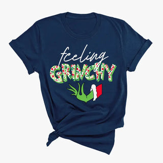 Feeling Grinchy T Shirt Funny Christmas Holiday Graphic Tee #HPTS-GRINCH - Navy / Small - Screen Printed T-Shirt