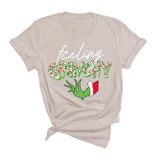 Feeling Grinchy T Shirt Funny Christmas Holiday Graphic Tee #HPTS-GRINCH - Heather Natural / Small - Screen Printed