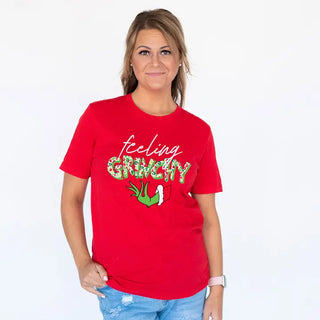 Feeling Grinchy T Shirt Funny Christmas Holiday Graphic Tee #HPTS-GRINCH - Screen Printed T-Shirt - Women’s