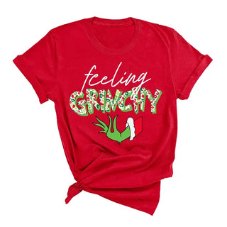 Feeling Grinchy T Shirt Funny Christmas Holiday Graphic Tee #HPTS-GRINCH - Red / Small - Screen Printed T-Shirt