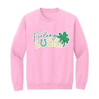 Feeling Lucky Sweatshirt St Patricks Day Cozy Lucky Pullover #HPSW-LUCK25 - Light Pink / Small - Graphic Sweatshirt