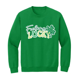 Feeling Lucky Sweatshirt St Patricks Day Cozy Lucky Pullover #HPSW-LUCK25 - Kelly Green / Small - Graphic Sweatshirt