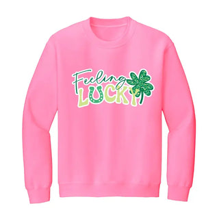 Feeling Lucky Sweatshirt St Patricks Day Cozy Lucky Pullover #HPSW-LUCK25 - Neon Pink / Small - Graphic Sweatshirt