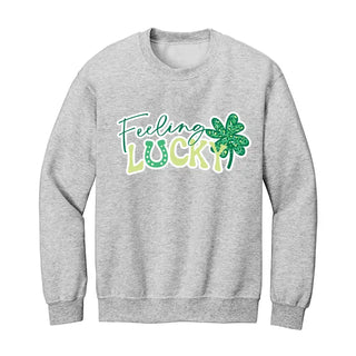 Feeling Lucky Sweatshirt St Patricks Day Cozy Lucky Pullover #HPSW-LUCK25 - Ash / Small - Graphic Sweatshirt - Women’s