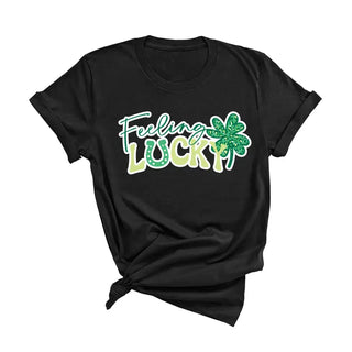 Feeling Lucky T Shirt Lucky Clover Graphic St Patricks Day Tee #HPTS-LUCK25 - Black / Large - T-Shirt (Graphic)