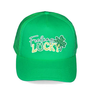 Feeling Lucky Trucker Hat St Patrick’s Day Mesh Cap Unisex #L197-SMLUCK25 - Green - Trucker Hat - Women’s