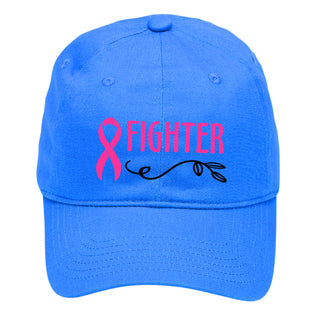 Fighter Pink Ribbon Embroidered Cotton Baseball Cap Cancer Support Hat #M190-FIGHTER - Blue - Baseball Cap - Women’s