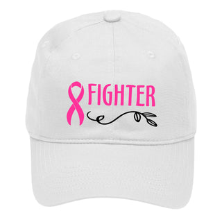 Fighter Pink Ribbon Embroidered Cotton Baseball Cap Cancer Support Hat #M190-FIGHTER - White - Baseball Cap - Women’s