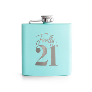 Finally 21 Teal 6 oz Flask 21st Birthday Girl Gift Milestone Barware #TWBF6-21-TEAL - Flask