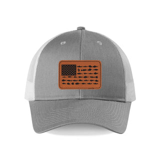 Fish Flag Patch Snapback Hat Gray White Fishing Cap for Men Women #L112-GRYWHT-P102-FISHFLAG - Trucker Hat - Unisex