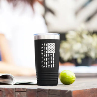 Fish Flag Tumbler 20oz Insulated Fishing Cup Fisherman Gift #TWB20-FISHFLAG-BLK - Insulated Mug/Tumbler