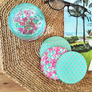 Flamingle Cork Back Coaster Set Tropical Flamingo Home Decor Gift #ACS-FLAM - Coasters