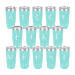 Floral Initial Tumbler Teal 20oz Personalized Monogram Cup Gift #TWB20-FLTEAL - Insulated Mug/Tumbler